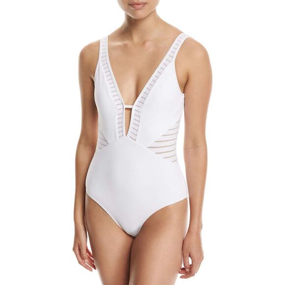 New JETS Jessika Allen Parallels Plunge V-Neck One-Piece Swimsuit White Size 8 - Picture 2 of 8